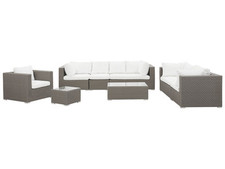 Lounge Set Rattan Taupe 8-Sitzer mit Auflagen in Cremeweiß Maestro II