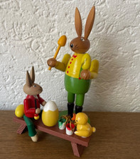 Ostern Erzgebirge Holz Osterhasen Set Eiermaler Bank Küken Farbeimer