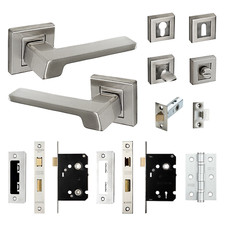 Quadratische Rose gebürstetes Chrom Innentür Griff Pack Riegel Flügel Badezimmer Kit