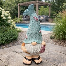 Gartenfigur Wichtel mit Fisch