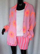 Boho Tunika Bluse Oversize Musselin Hemd Soleil Rosa Orange Pink 36,38,40,42 Neu