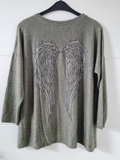 italienische Mode Pulli Khaki mit Engelsflügel Einheitsgröße 40-42 *neuwertig*