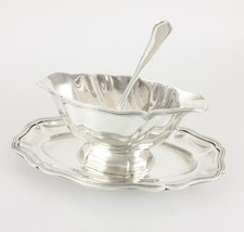 Vintage Silber Teller St Medard Soßenschale & Löffel. Französische Sauciere Sauciere