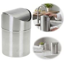 Edelstahl Mini Papierkorb Mülleimer 16cm Silber mit Schwing-Deckel Kosmetikeimer