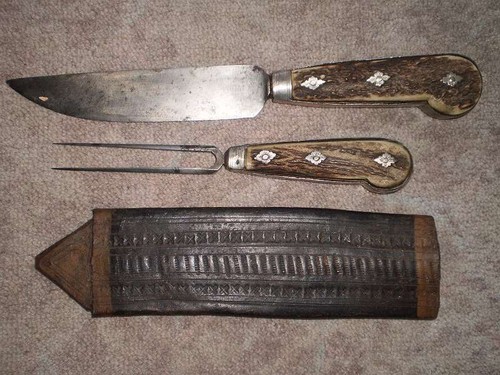 Fuhrmannsbesteck mit lederetui - fuhrmannsbesteck,