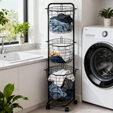 Wäschekorb uf Rollen Metall