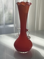 Vintage Opalglas-Vase mit Klarglashenkeln, Italien (Empoli 1950-70er, ) 19,5 cm