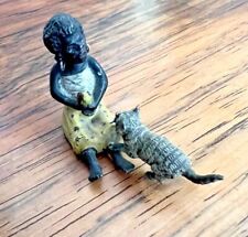 Seltene antike Wiener Bronze Figur „Mammy-Figur“ mit Katze - 4cm Wien Bergmann?