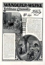 Auto Wanderer Werke Schönau Chemnitz XL Reklame 1916 deutsch & arabisch Fahrrad