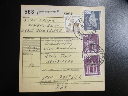 Paketkarte 1980 brd augsburg - 1980,