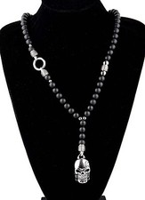 Herren Onyx Schwarz Lava Halskette Rosenkranz HalbedelsteinTotenkopf Skull Biker