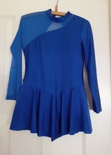 Mädchen Eiskunstlauf Rollkunstlauf Langarm Kleid blau mit Legging Gr.134/140