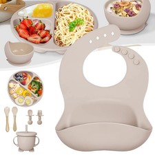 8 in1 Baby Kinderteller mit Saugnapf aus Silikon Rutschfest Kindergeschirr Beche