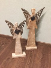 Engel Set Holz Metall NEU 2er Set groß und klein Holzengel Skulpturen Skulptur