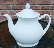 PORZELLAN weiß glasiert TEEKANNE Kaffeekanne Kanne m. Deckel - 1 Liter H 19,5 cm