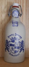 Bierflasche mit Bügelverschluss, Steingut, Franz Joseph Jubelbier leer