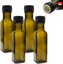 mikken 4x Ölflasche 100ml mit Ausgiesser grün/braune Glasflaschen Ölspender in