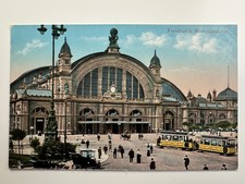 AK Bahnhof Frankfurt a.M. antik ungelaufen Farbe ca 1910 Straßenbahn PKW P1