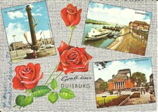 AK Duisburg Ruhr - Hauptbahnhof, Brunnen, Schifferbörse, Stadttheater -1967 gel.