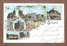 SCHLAWE Pommern, Sławno - Markt, Rathaus, Tor, Gymnasium, Post... - LITHO 1898