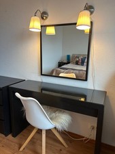 Schminktisch, 2 Schubladen, mit Spiegel, Lampen, IKEA BESTA, 120cm, Dunkelbraun