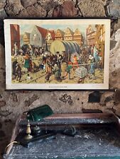 Vintage Schulwandkarte Rollkarte - MITTELALTERLICHE STADT - Lehrtafel Rollbild