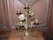 Massiver Messing Bronze Kerzenleuchter / 4-armiger Kerzenhalter – florales Dekor