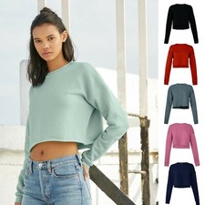 Damen Cropped Fleece Shirt Sweatshirt Pullover bauchfrei sportlich Gr. S M L XL