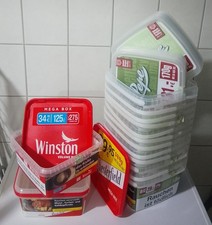 14 leere Tabakeimer - 12x Pepe, 1x Winston, 1x Chesterfield