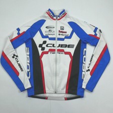 CUBE Santini Radtrikot Oberteil Langarm Radshirt Damen S (Unisex) Weiß Blau Rot 