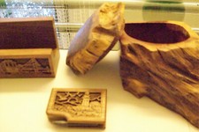 Dekorative Schreibtischgarnitur aus Walnuss-Holz, 3-teilig