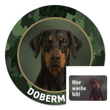 Dobermann Autoaufkleber, Zaunschild Warnschild Hunde "Hier wache ich" Premium