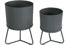 2er Set Metall Blumentopf grau