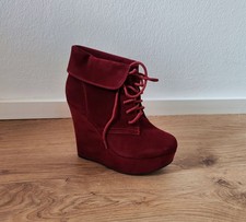 Damen Stiefeletten Ankle Boots weinrot Plateau Wedges Keilabsatz Plateau Gr. 36