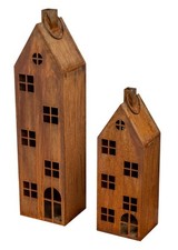 2er Set Laterne Haus H65-95cm Metall Schwarz Rost Deko Windlicht Industrial Stil