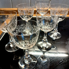 Set - 6 Stück antike fein gravierte Weingläser