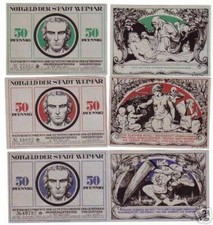 6 Banknoten Notgeld der Stadt