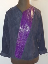 Veloursleder Jacke blau patchwork, Handarbeit aus Meisterwerkstatt, ca. 42, Neu