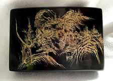 Schöne schwarze Schachtel mit Wajima-nuri Lackarbeit 14x9,5x3 cm loser Decke TOP