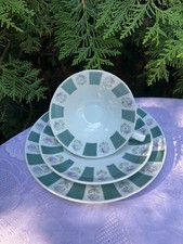 Sammeltasse 3-teiliges Gedeck KPE Kalteisenberg Rosenmuster grau grün DDR