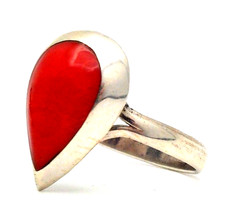 Top Designer Ring 925 Sterling Silber Rote Koralle 80s Modernist Vintage
