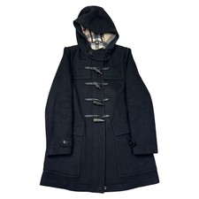 Burberry London Dufflecoat Nova Check Kapuze 100% Wolle Schwarz Damen UK8