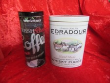 Reklame 2 Blechdosen, Kaffee und Whisky