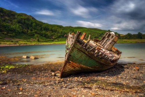 Wandbild altes boot hafen - boot, im