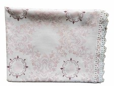 Wunderschöne, Tischdecke Handarbeit bestickt ca. 1,30 x 1,80 m Baumwolle altrosa