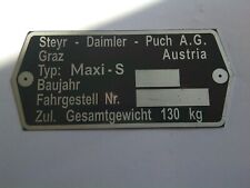 Typenschild Puch AG Schild id-plate Maxi S  Mofa Moped oldtimer S100 s86