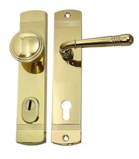 Haustür Schutzbeschlag Helena LS Messing poliert HS 92 mm mit Knauf - ZA