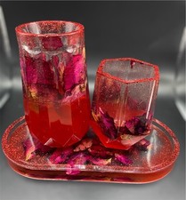 Rosenzauber – Handgemachtes Epoxidharz-Set mit echten Blüten und Glitzer