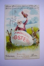 Alte AK Ostern Zwerg mit 2 Hasen und Riesenei  gelaufen 1903