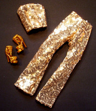 %***Barbie Kleidung*Goldenes Movie Outfit*Pailletten*Bustier*Hose*High Heels***%